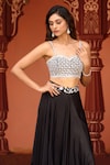 Aariyana Couture_Black Jacket And Bustier Bamber Silk Embroidered & Draped Skirt Set  _Online