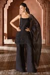 Shop_Aariyana Couture_Black Silk Organza Embroidered Floral U Applique Kurta Sharara Set _at_Aza_Fashions