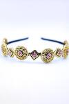Shop_Foot Fuel_Gold Crystals, Beads Floral Bloom Embellished Hairband _at_Aza_Fashions
