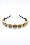 Shop_Foot Fuel_Gold Crystals, Beads Floral Embellished Hairband _at_Aza_Fashions