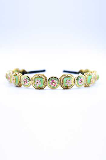 Shop_Foot Fuel_Gold Beads, Crystals Studded Brooch Hairband _at_Aza_Fashions