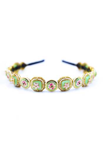 Foot Fuel_Gold Beads, Crystals Studded Brooch Hairband _Online_at_Aza_Fashions
