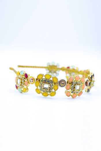 Shop_Foot Fuel_Gold Beads, Crystals Studded Brooch Hairband _at_Aza_Fashions