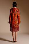 Shop NOIB Orange Bamboo Fringe High Neck Hazel Foliage Botanical Print Dress at Aza Fashions Shop_NOIB_Orange Bamboo Fringe High Neck Hazel Foliage Botanical Print Dress_at_Aza_Fashions