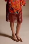 NOIB Orange Bamboo Fringe High Neck Hazel Foliage Botanical Print Dress Online at Aza Fashions NOIB_Orange Bamboo Fringe High Neck Hazel Foliage Botanical Print Dress_Online_at_Aza_Fashions