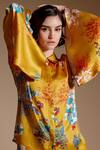 NOIB_Yellow Modal, Satin Collared Leah Garden Print Shirt And Pant Set_at_Aza_Fashions
