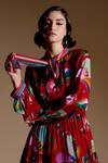 Buy_NOIB_Red Georgette, Lurex Collared Lola Iris Floral Print Dress_Online_at_Aza_Fashions