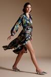 NOIB_Multi Color Modal, Satin V-neck Luna Fern Print Dress_Online_at_Aza_Fashions
