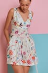 NOIB_Green Linen Lyocell Print Climbing Flowers Eleni Playsuit With Belt  _Online_at_Aza_Fashions