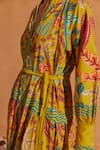 Buy_NOIB_Multi Color Giza Poplin Print Running Leaf Vera Dress With Belt  _Online_at_Aza_Fashions