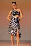 Buy_NOIB_Black Modal Satin Printed Floral One Ines Blossom Cut-out Dress _at_Aza_Fashions