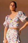 Buy_Noib_Multi Color Cotton Printed Floral V-neck Top And Skort Set _Online_at_Aza_Fashions