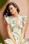 Buy_NOIB_Off White Cotton Printed Cactus Plunge V Neck Estella Tiered Dress _Online_at_Aza_Fashions