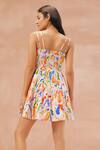 Shop_Noib_Multi Color Cotton, Linen Lace V-neck Gabriela Printed Skater Mini Dress _at_Aza_Fashions