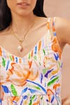 Noib_Multi Color Cotton, Linen Lace V-neck Gabriela Printed Skater Mini Dress _Online_at_Aza_Fashions