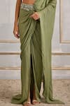 Buy_Cedar & Pine_Green Tulle, Chiffon Floral Symphony Embroidered Pre-draped Saree With Blouse _Online_at_Aza_Fashions