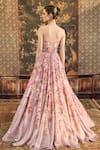 Shop_Cedar & Pine_Pink Glazed Organza Printed Peonies Floral Sweetheart Neck Gown  _at_Aza_Fashions