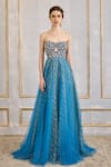 Buy_Cedar & Pine_Blue Tulle Embroidery Sequin Sweetheart Neck Gown _at_Aza_Fashions