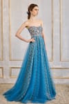 Cedar & Pine_Blue Tulle Embroidery Sequin Sweetheart Neck Gown _Online_at_Aza_Fashions