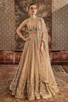 Buy_Cedar & Pine_Gold Tulle Embroidery Bead Sweetheart Neck Floral Lehenga Set  _at_Aza_Fashions