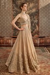 Buy_Cedar & Pine_Gold Tulle Embroidery Bead Sweetheart Neck Floral Lehenga Set  _Online_at_Aza_Fashions