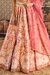 Cedar & Pine_Pink Silk Printed Peonies Floral Plunge V Neck Bridal Lehenga Set  _Online_at_Aza_Fashions