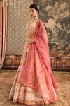 Buy_Cedar & Pine_Pink Silk Printed Peonies Floral Plunge V Neck Bridal Lehenga Set  _Online_at_Aza_Fashions