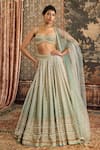 Buy_Cedar & Pine_Blue Tulle Embroidery Zari Thread Sweetheart Neck Scallop Lehenga Set  _at_Aza_Fashions