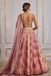 Shop_Cedar & Pine_Pink Organza Printed Floral Sweetheart Neck Lehenga Set  _at_Aza_Fashions