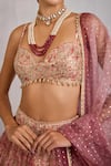 Shop_Cedar & Pine_Pink Organza Printed Floral Sweetheart Neck Lehenga Set  _Online_at_Aza_Fashions