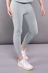 Tuna London - {Tuna Active}_Grey Polyblend Solid Round Dynamic Race Back Top Legging Set _Online_at_Aza_Fashions