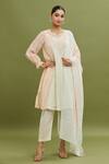 Buy_Jyoti Bansal_Peach Chanderi, Cotton, Kota Doria Embroidery, Tassels Floral Yoke Kurta Set _at_Aza_Fashions