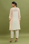 Shop_Jyoti Bansal_Peach Chanderi, Cotton, Kota Doria Embroidery, Tassels Floral Yoke Kurta Set _at_Aza_Fashions