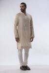Kommal Sood_Peach Chanderi, Cotton Resham Embroidered Placket Kurta With Churidar _at_Aza_Fashions