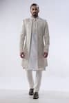 Buy_Kommal Sood_Off White Cotton Silk And Chanderi Embroidery Dori Sherwani Churidar Set  _at_Aza_Fashions