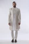 Shop_Kommal Sood_Off White Cotton Silk And Chanderi Embroidery Dori Sherwani Churidar Set  _Online_at_Aza_Fashions