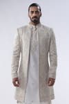 Shop_Kommal Sood_Off White Cotton Silk And Chanderi Embroidery Dori Sherwani Churidar Set  