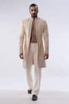 Kommal Sood_Peach Silk And Embroidery Front Open Sherwani With Trouser  _Online_at_Aza_Fashions