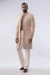 Kommal Sood_Peach Silk And Embroidery Front Open Sherwani With Trouser  _at_Aza_Fashions