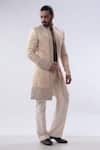 Buy_Kommal Sood_Peach Silk And Embroidery Front Open Sherwani With Trouser  