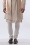 Buy_Kommal Sood_Peach Cotton Silk And Chanderi Embroidery Floral Sherwani Trouser Set  