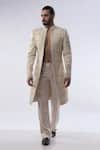 Kommal Sood Beige Cotton Silk And Satin Embroidery Cutdana Moti Sherwani With Trouser Online at Aza Fashions Kommal Sood_Beige Cotton Silk And Satin Embroidery Cutdana Moti Sherwani With Trouser _Online_at_Aza_Fashions