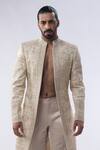 Buy Kommal Sood Beige Cotton Silk And Satin Embroidery Cutdana Moti Sherwani With Trouser Online at Aza Fashions Buy_Kommal Sood_Beige Cotton Silk And Satin Embroidery Cutdana Moti Sherwani With Trouser _Online_at_Aza_Fashions