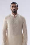 Buy_Kommal Sood_Beige Cotton, Chanderi Sequins, Flower Embroidered Placket Kurta With Churidar _Online_at_Aza_Fashions