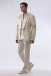 Buy_Kommal Sood_Gold Velvet And Satin Honeycomb Pattern Tuxedo Jacket & Trouser Set  _Online