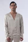 Buy_Kommal Sood_Gold Satin Plain Full Sleeve Shirt With Trouser  _Online_at_Aza_Fashions