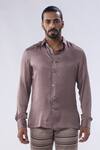 Kommal Sood_Brown Satin And Cotton Striped Trouser Plain Shirt With Pattern _Online_at_Aza_Fashions