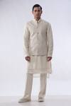 Buy_Kommal Sood_Off White Chanderi And Cotton Silk Embroidery Resham Waist Coat Kurta Set _at_Aza_Fashions