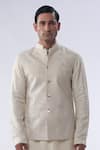 Kommal Sood_Off White Chanderi And Cotton Silk Embroidery Resham Waist Coat Kurta Set _at_Aza_Fashions