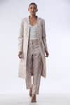 Kommal Sood_Off White Jacquard Embroidered Sequin Open Long Jacket With Trouser  _Online_at_Aza_Fashions